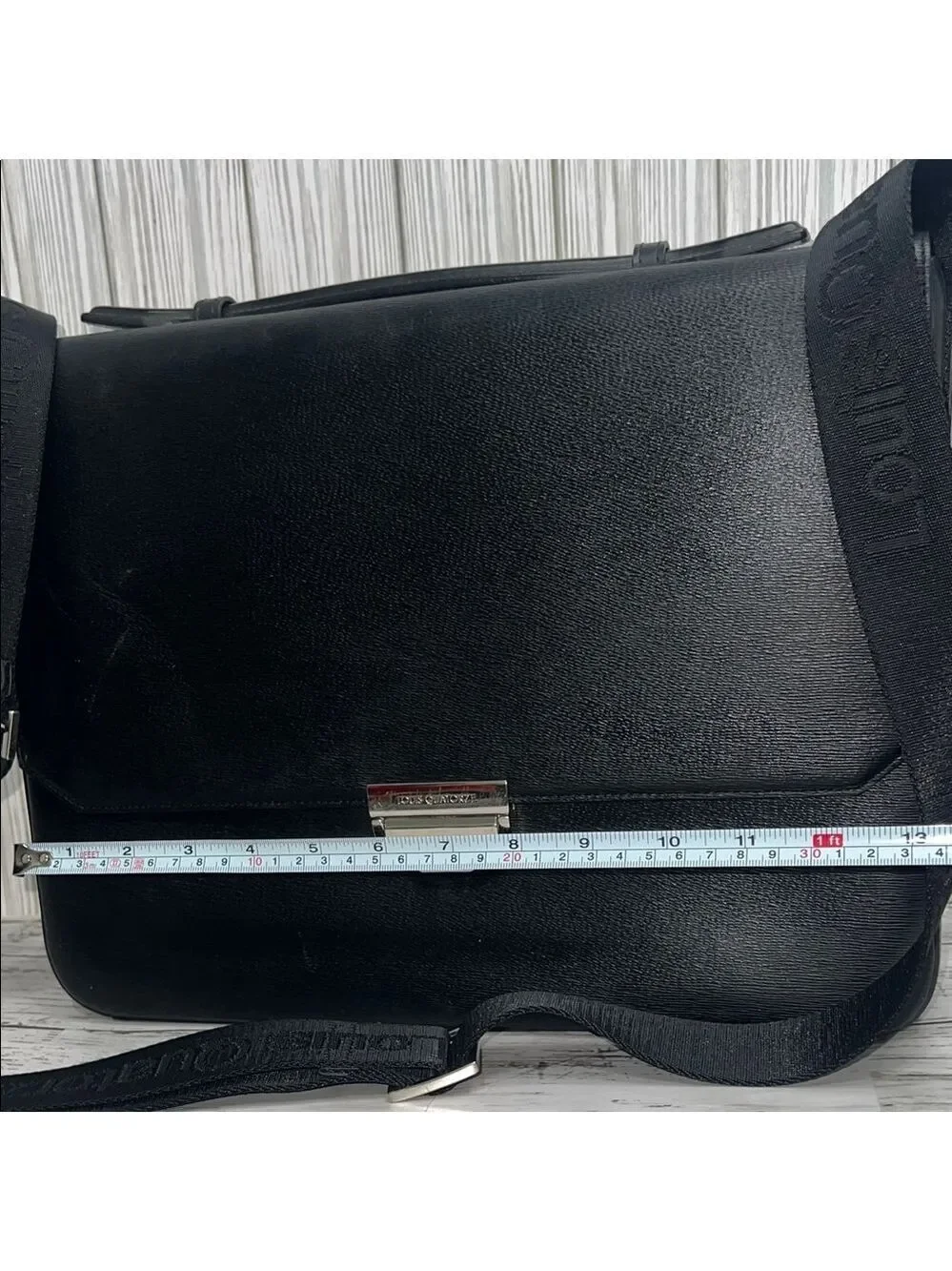 Louis Quatorze Black Leather Messenger Bag Crossbody Briefcase Satchel Laptop Wo